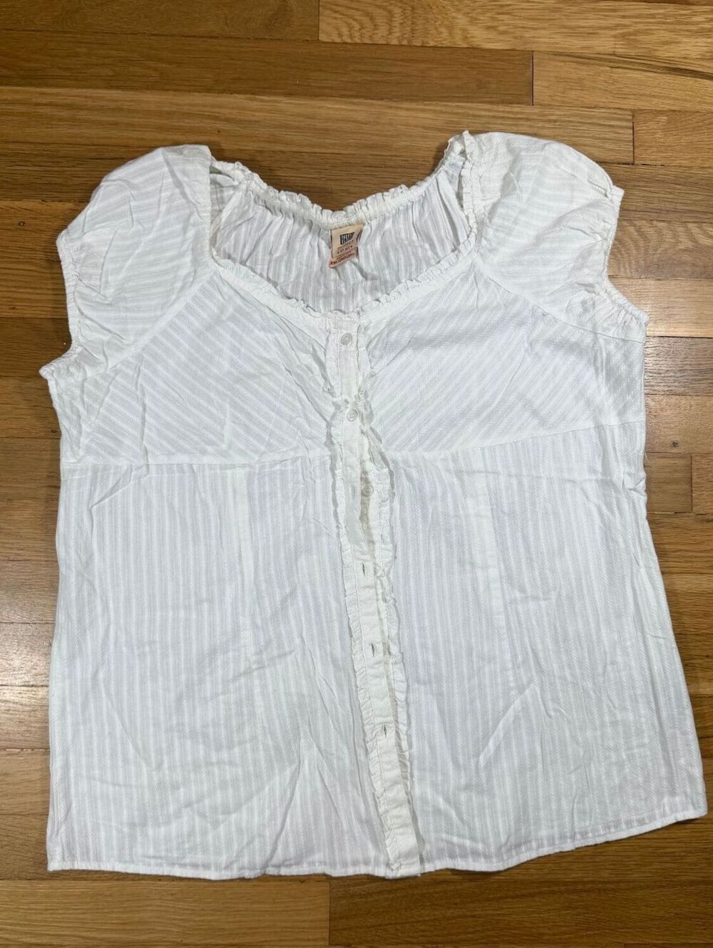 Faded Glory White Cotton Cap Sleeve Button Up Babydoll Blouse Size XXL